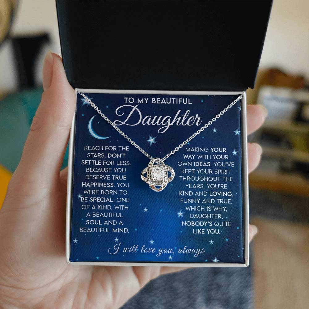 To My Beautiful Daughter - Reach For The Stars Love Knot Necklace