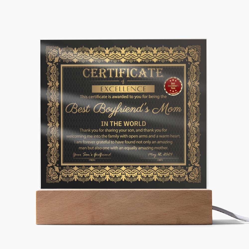 Boyfriend's Mom - Certificate of Excellence Acrylic